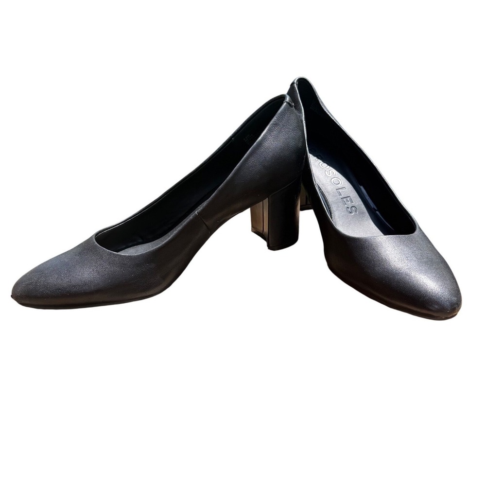 Aerosoles‎ Block 3in Heel Betsy Pumps Women 9.5W Black EUC  Almond Toe  Leather